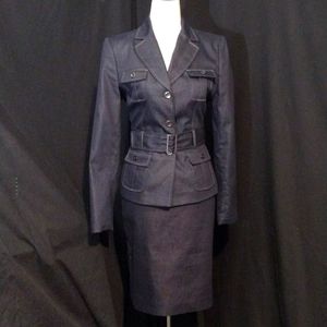 NWOT Tahari Arthur S. Levine Petites Dark Wash Denim 2 Piece Skirt Suit Size 4P